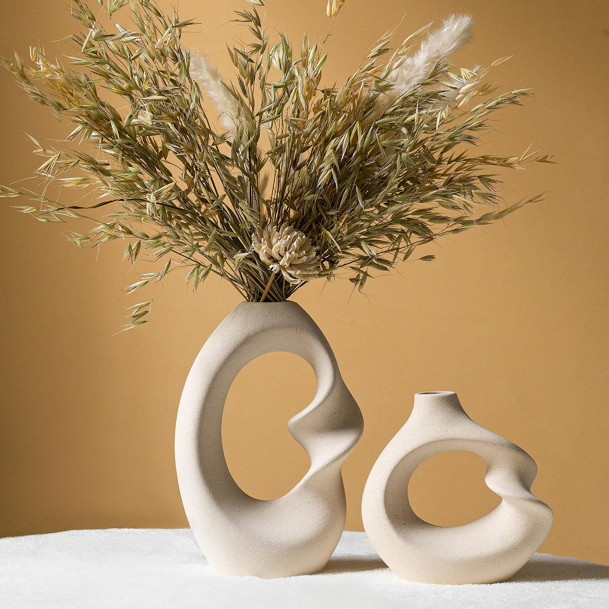 Modern White vase Set of 2 Pampas Grass Ceramic vases for - VSWINGBO Official Imagery - 1