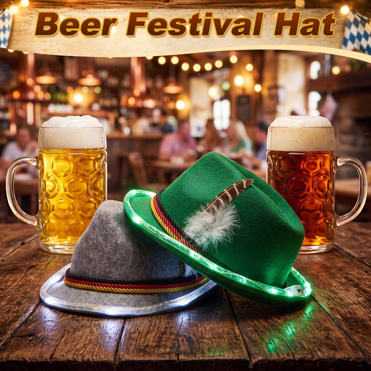 2 Pack LED Oktoberfest Hats German Bavarian Hat for Adult - Hercicy Official Imagery - 7