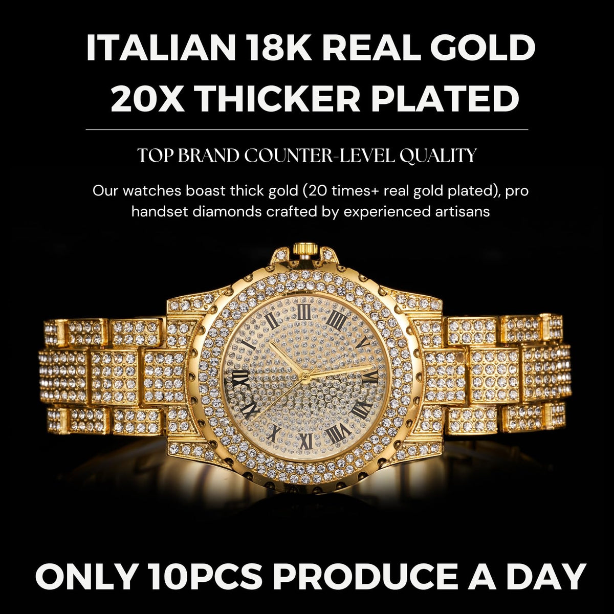Halukakah Diamonds Gold Watch Iced Out Men s 18K Real Gold - Halukakah Official Imagery - 5