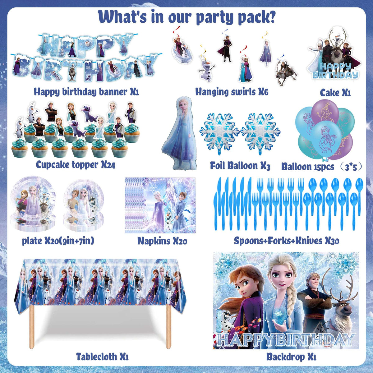 Winter Theme Birthday Party Supplies Cartoon Princess Party - Signreen Official Imagery - 4