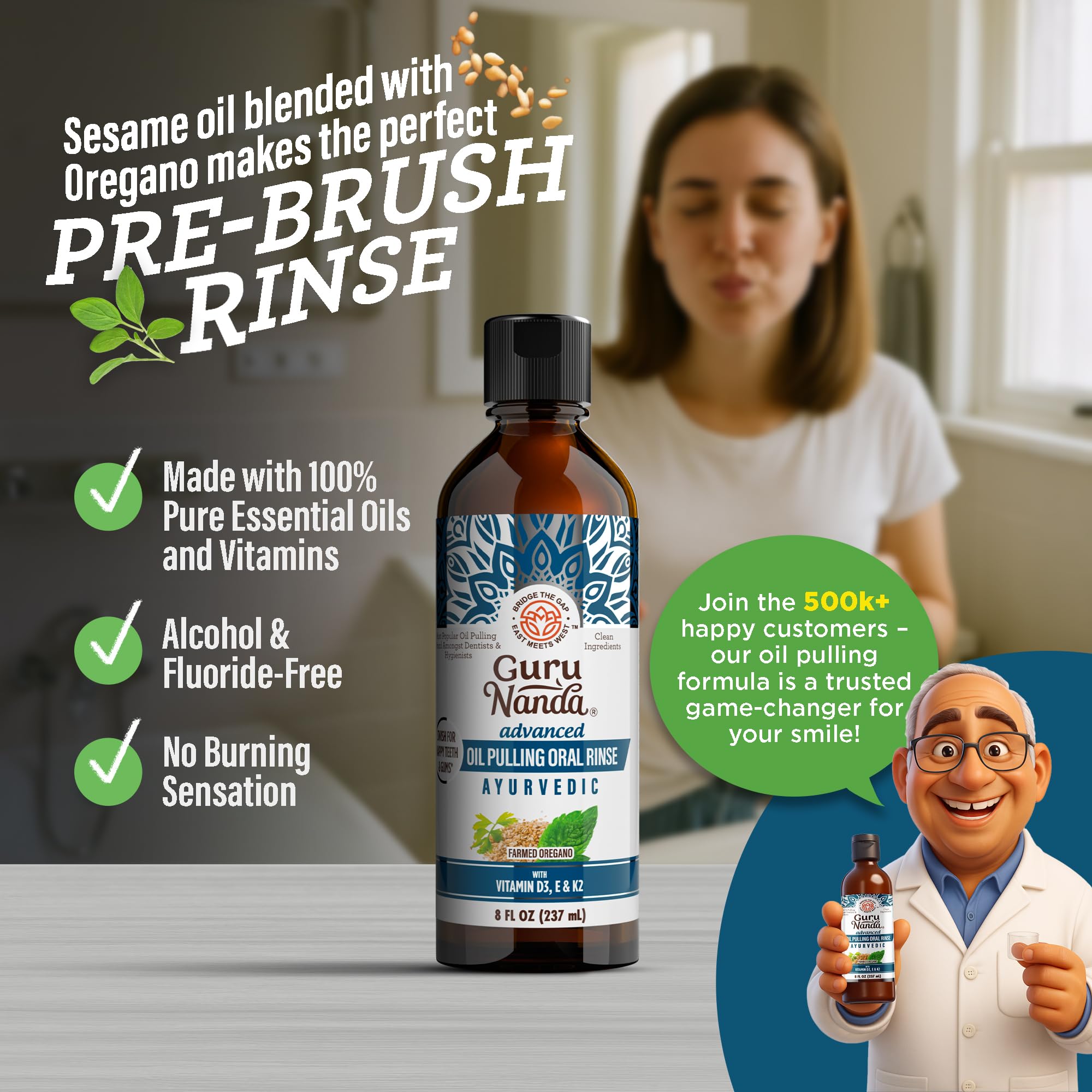 GuruNanda Advanced Oil Pulling Mouthwash with Oregano Oil & Sesame Oil - View 2