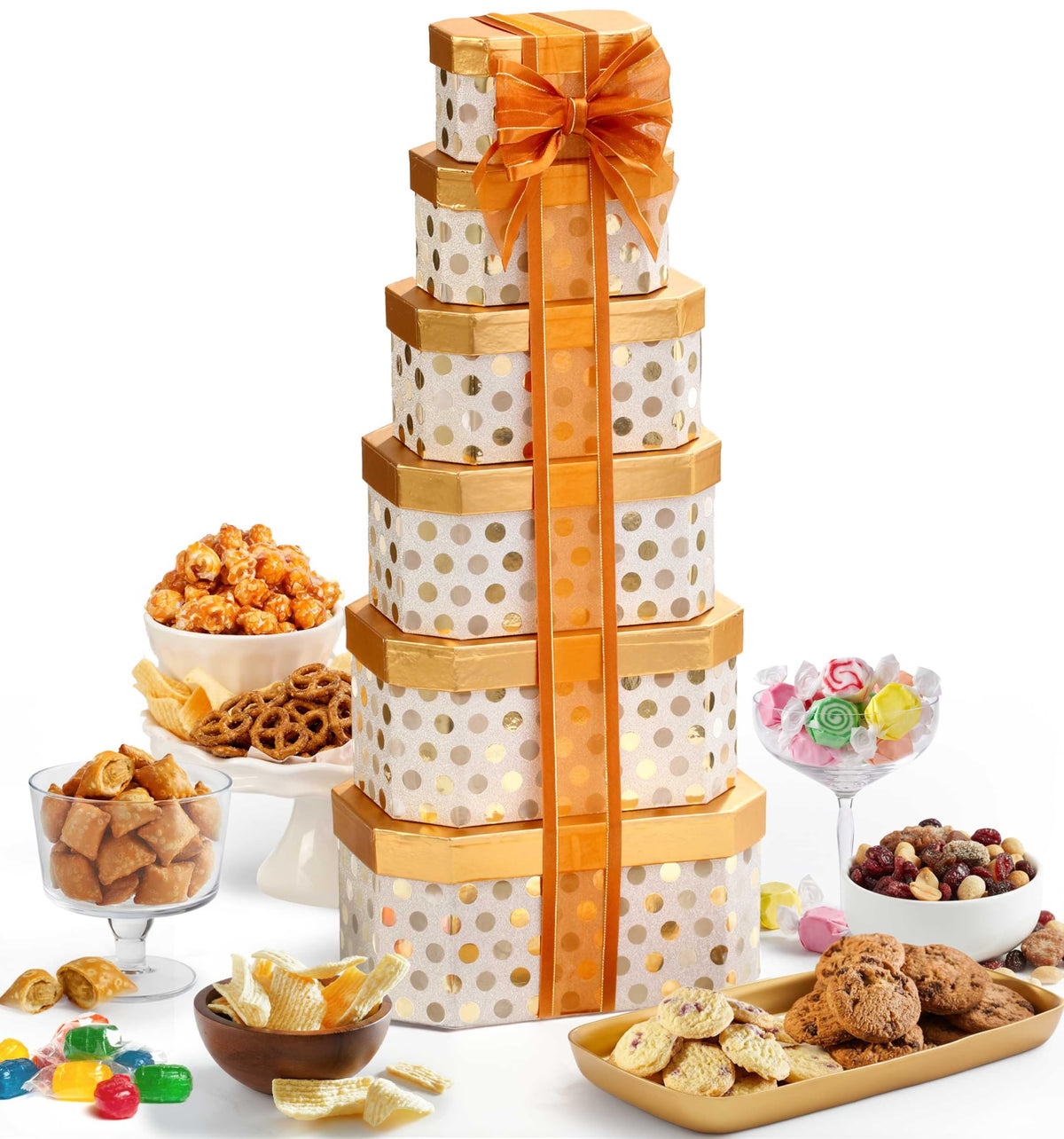 Broadway Basketeers Towering Food Gift Boxes with Snacks - Broadway Basketeers Official Imagery - 2