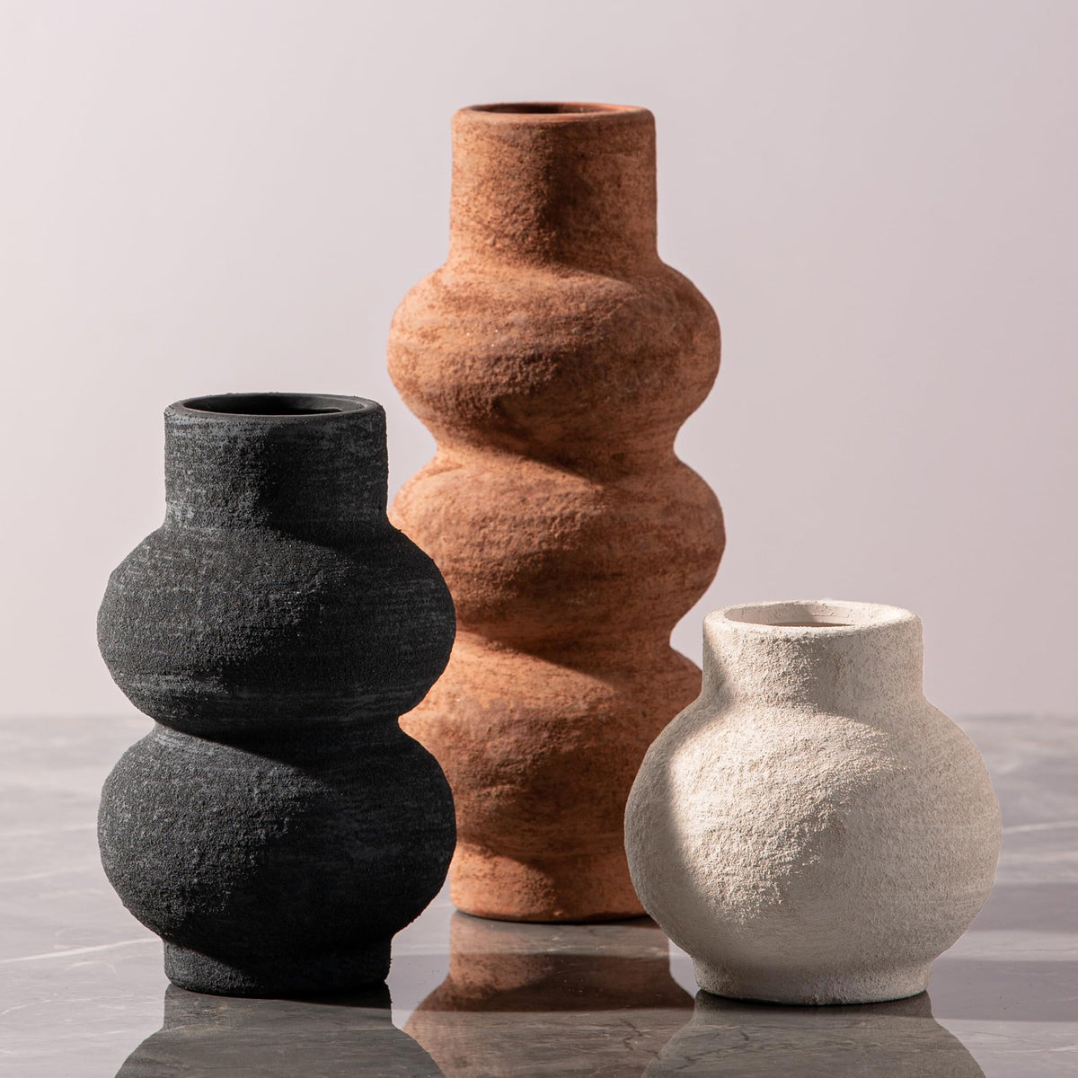 Ceramic Vase Set of 3 Home Decor Living Room Table - Vanselia Official Imagery - 1