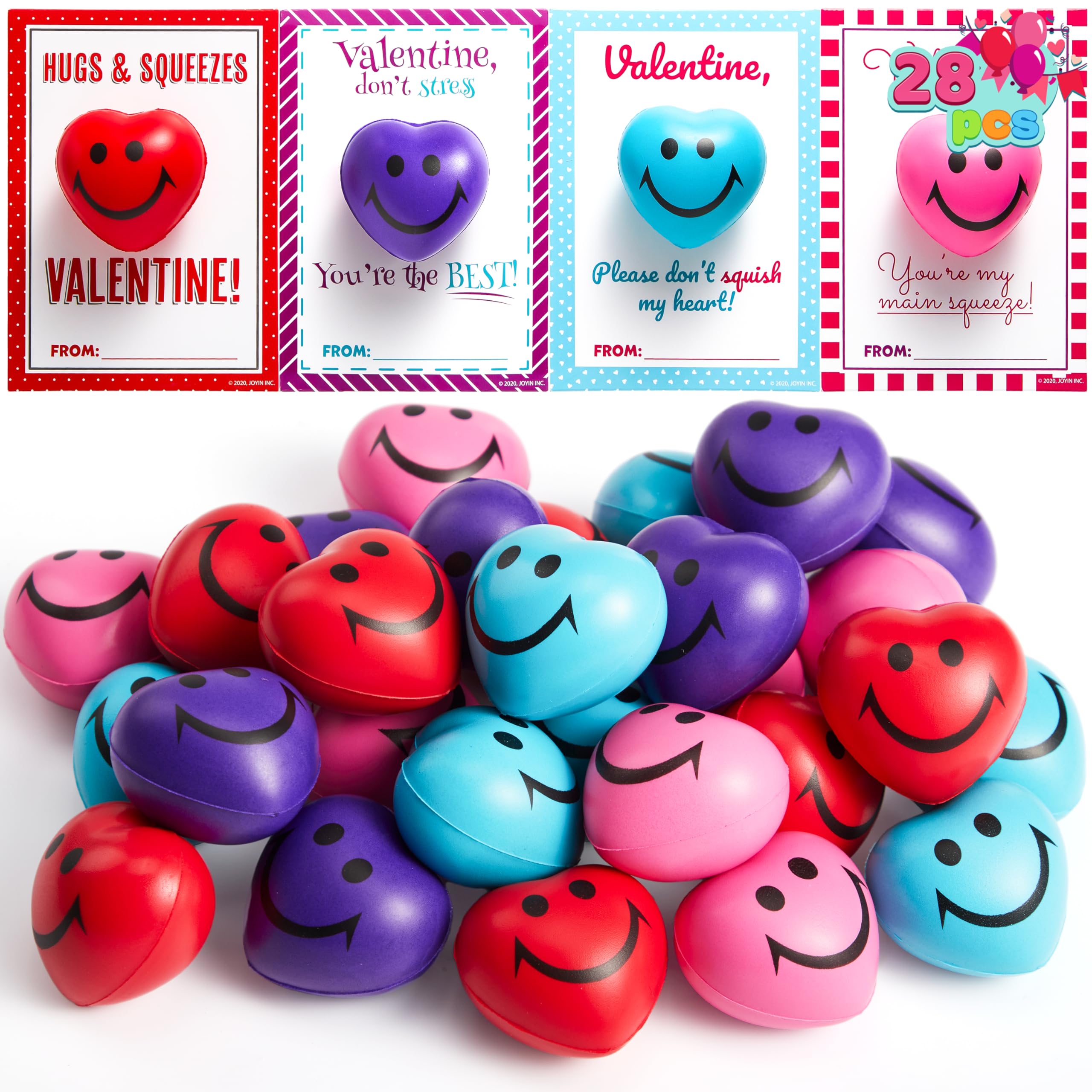 JOYIN 28 Packs Heart Shape Stress Ball with Cards Stress Relief - Product Imagery