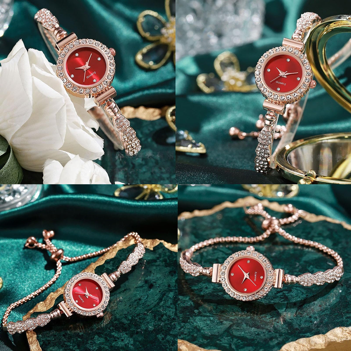 Gold Watch Set for Women Full Diamond Dress Adjustable Slim - dayutech Official Imagery - 5