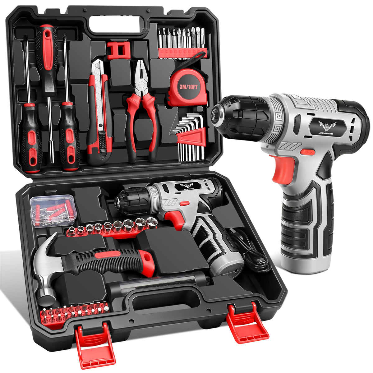 Tool Set 146 Piece Home Tool Kit with 8V Cordless Drill - JENABOM Official Imagery - 1