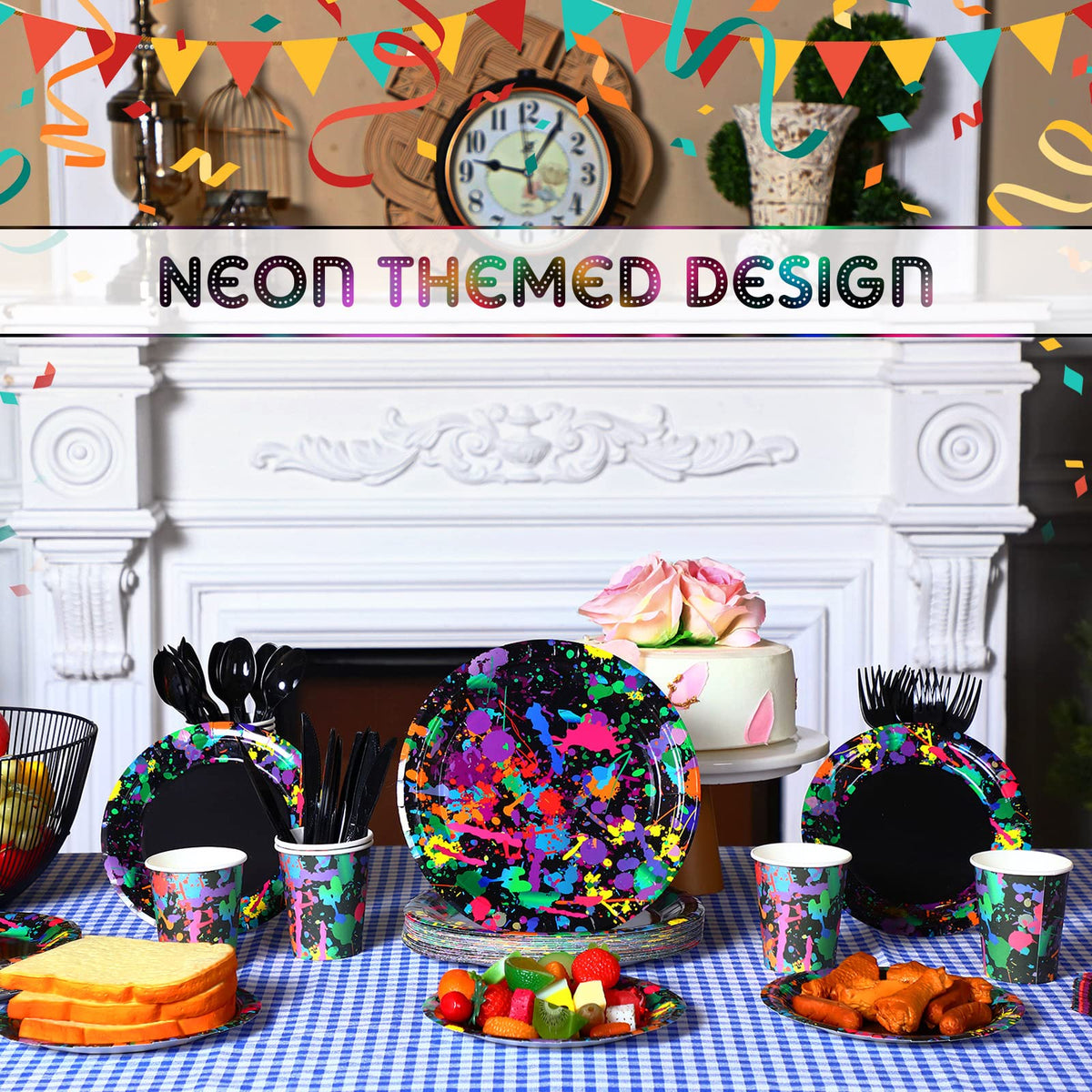Baderke 252 Pcs Neon Party Supplies Neon Plates Tableware - Baderke Official Imagery - 8