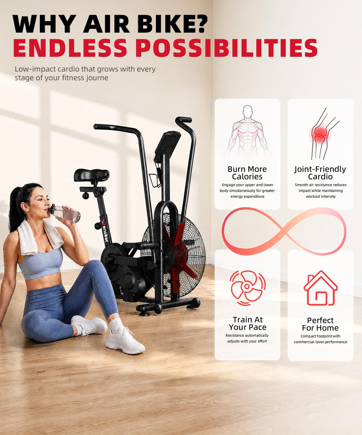 Wenoker Exercise Bike Air Bike with Smart APP ISCC PLUS - Wenoker Official Imagery - 8