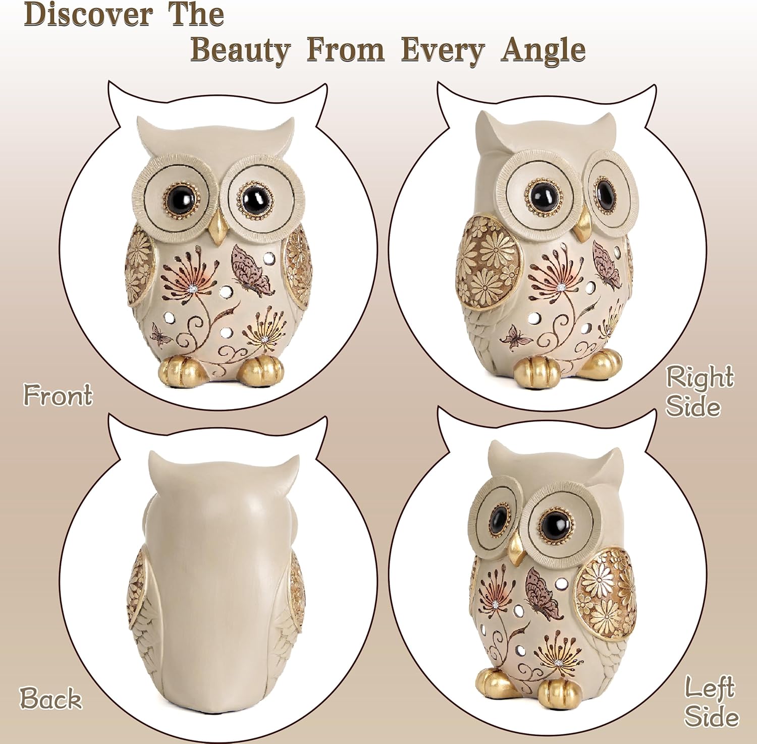 Xintim owl statue for home decor, boho accent piece with detailed features, ideal for shelves or room decoration.