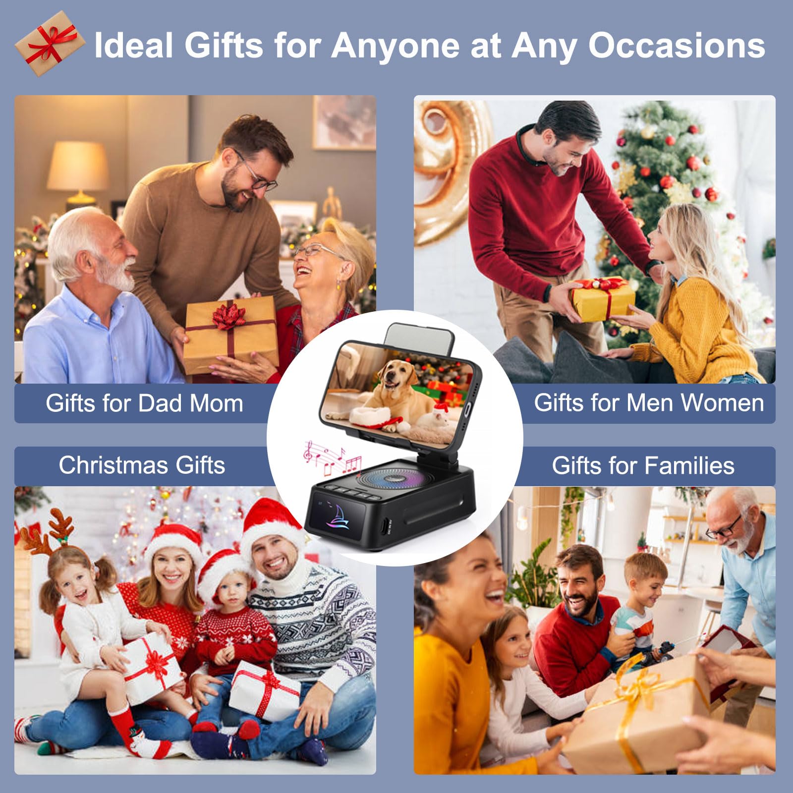 ASEAT Gifts for Men Women, Cell Phone Stand with Bluetooth Speaker Led Light, Un - ASEAT Official Product View 2