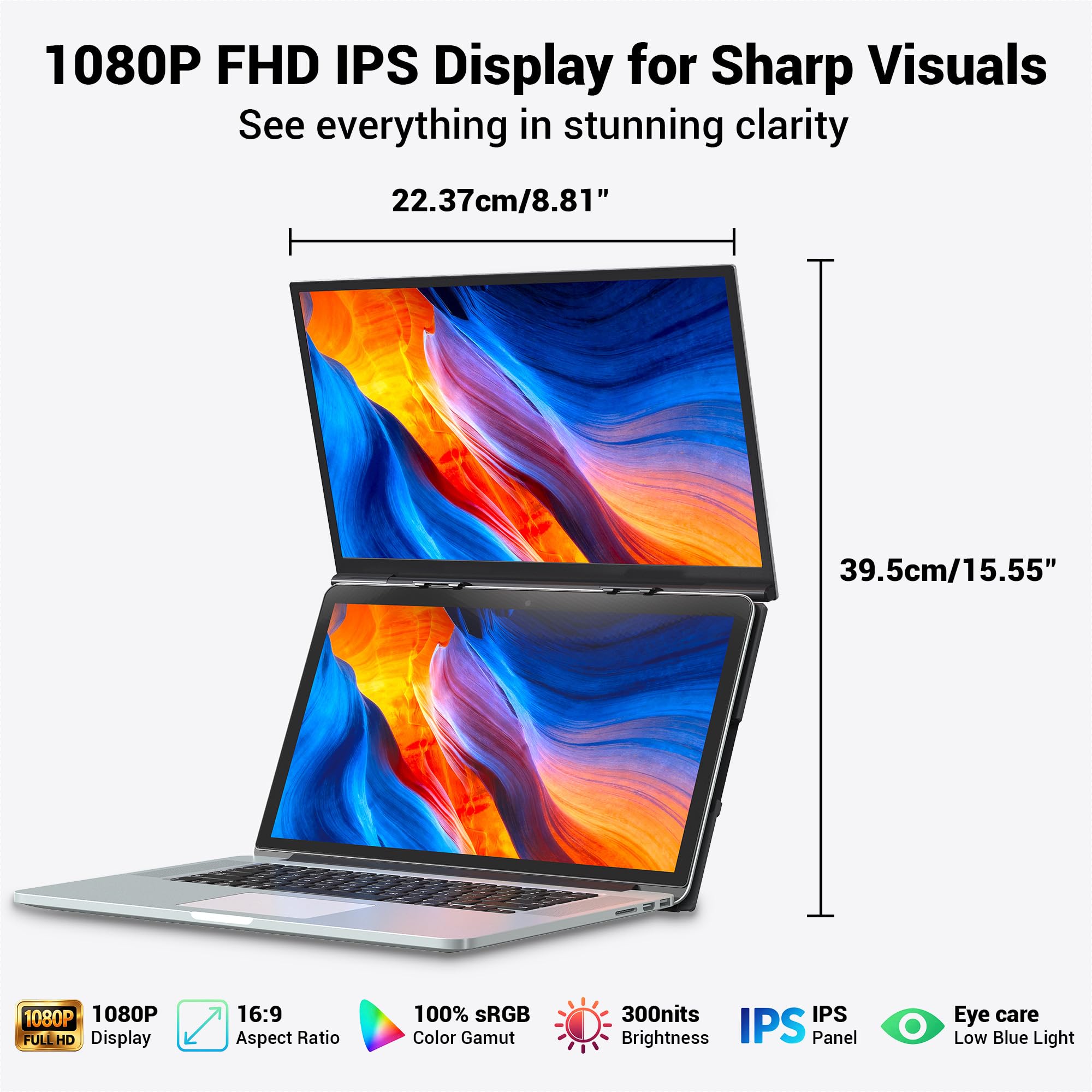 kasorey Laptop Screen Extender, 15.6'' FHD 1080P Dual Portable Monitor - View 2