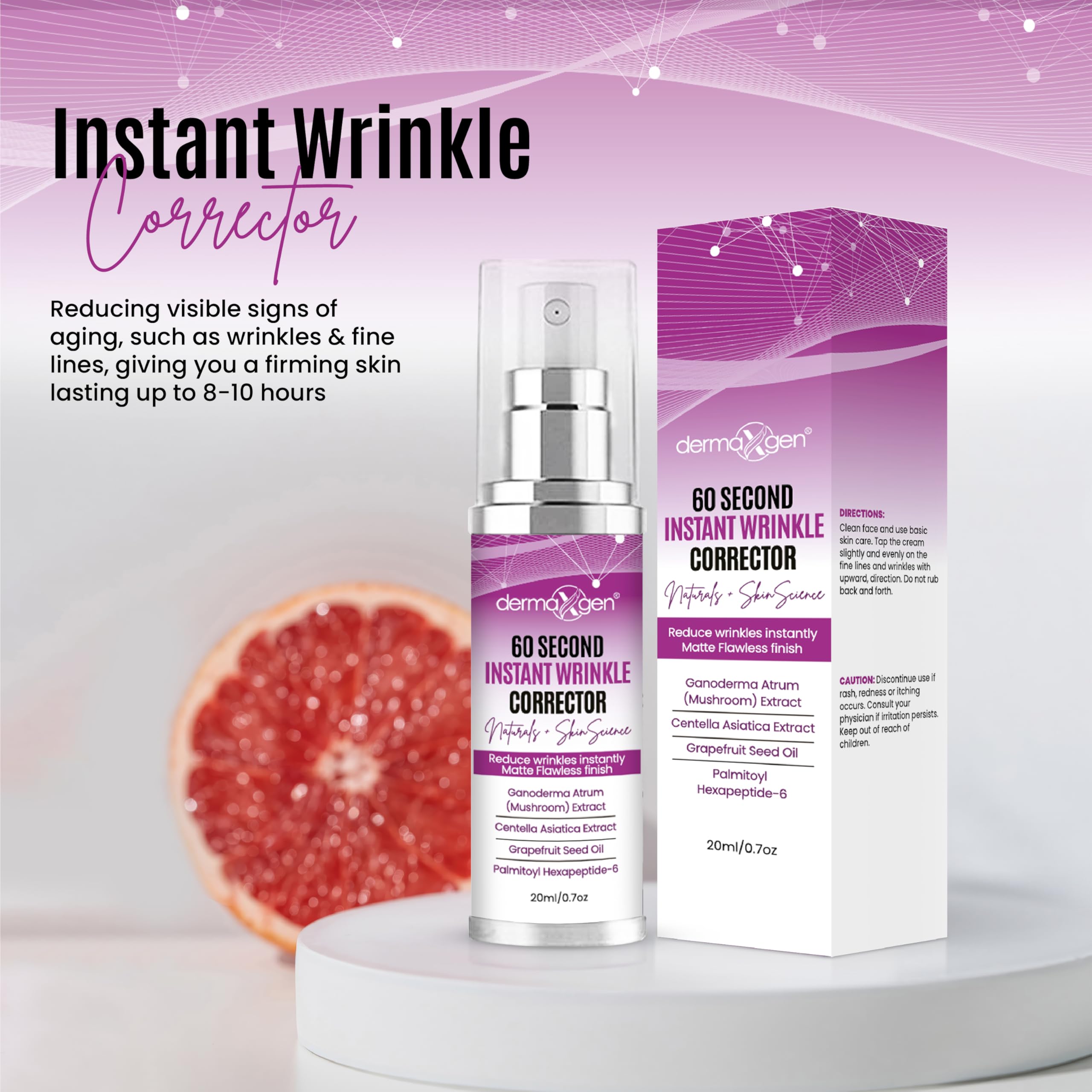 DERMAXGEN 60 Second Instant Wrinkle Corrector Pure Organic + Peptide Complex, - DERMAXGEN Official Product View 3
