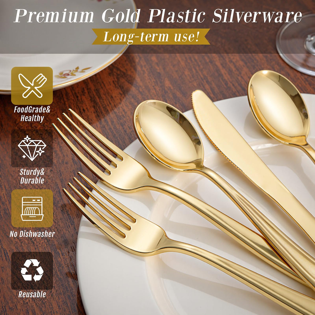 WDF300 Pieces Gold Plastic Silverware - WDF Official Imagery - 7