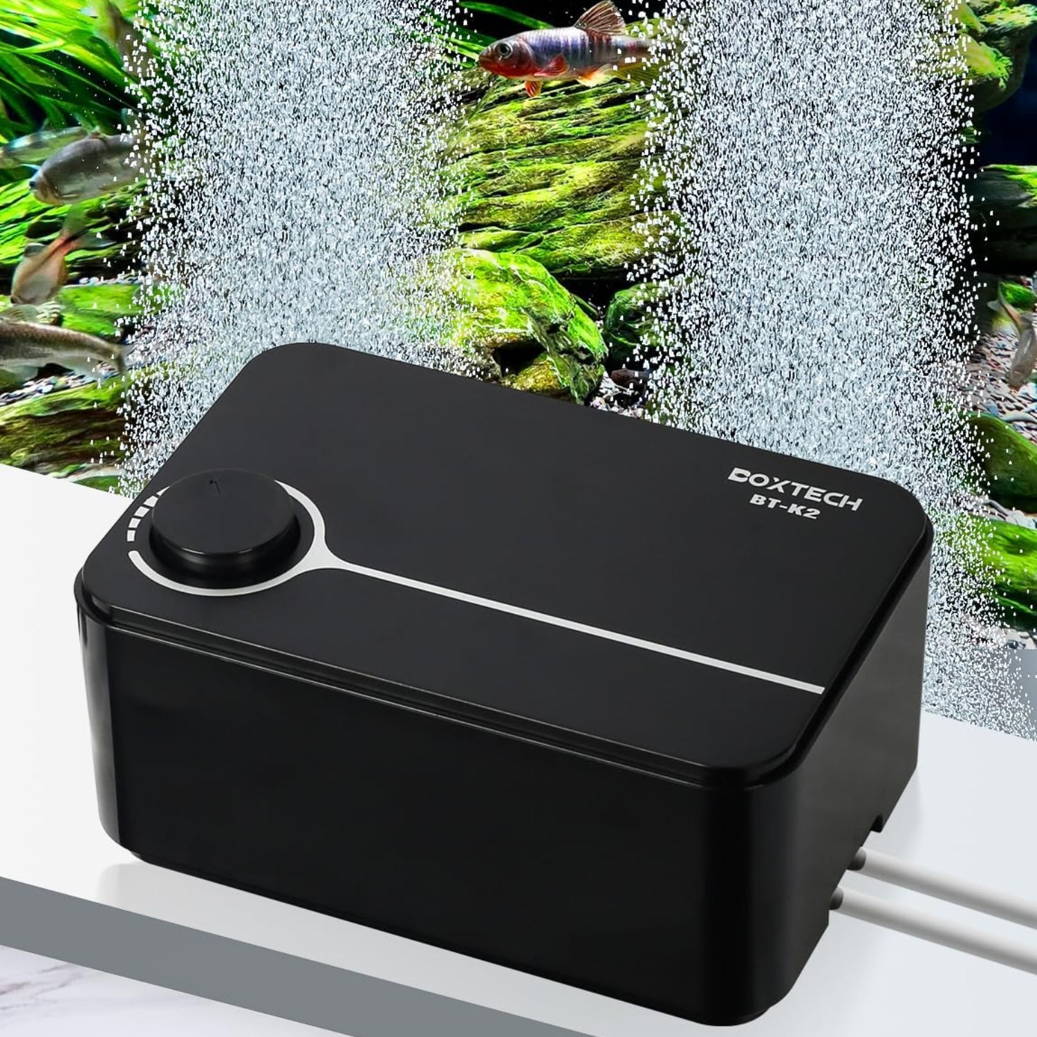 UPETTOOLS aquarium air pump for fish tanks, ultra-quiet and powerful bubbler with multiple air outlets for aeration.