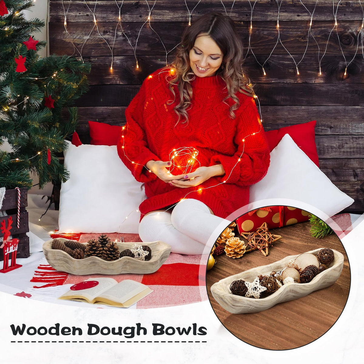Nuogo 16 Inch Wooden Wavy Edge Dough Bowl Supplies Light - Nuogo Official Imagery - 6