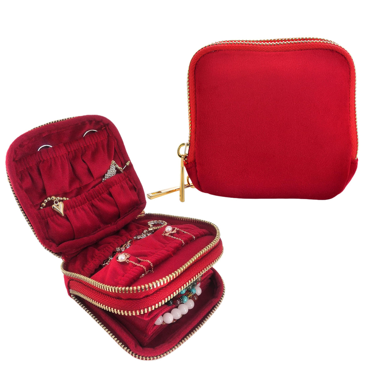 Travel Jewelry Pouch 2 Layer 11 Pocket Lisse Velvet Anti - Zeelooroo Official Imagery - 1