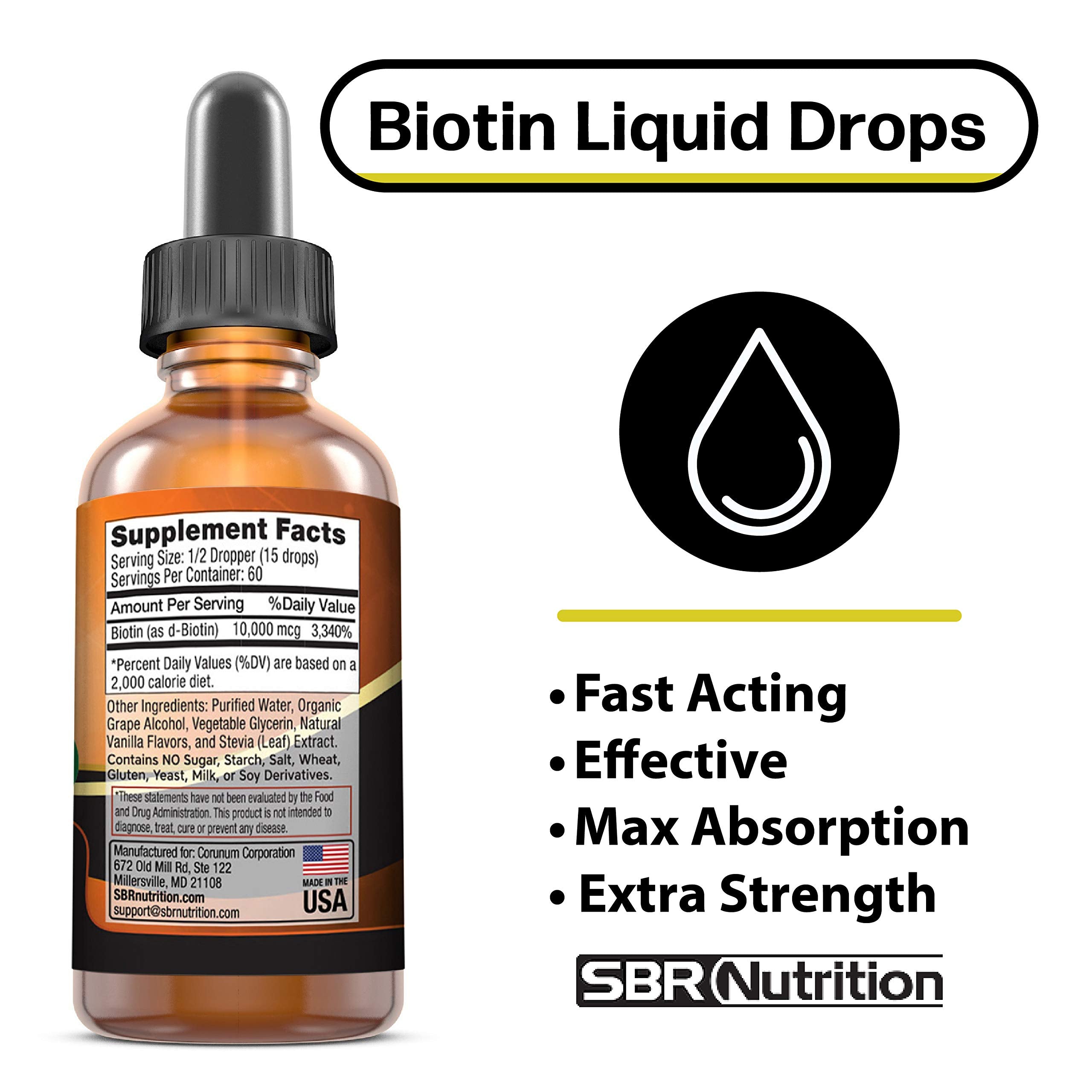 MAX Absorption Biotin Liquid Drops 10000mcg of Biotin Per - SBR Nutrition Official Imagery - 4