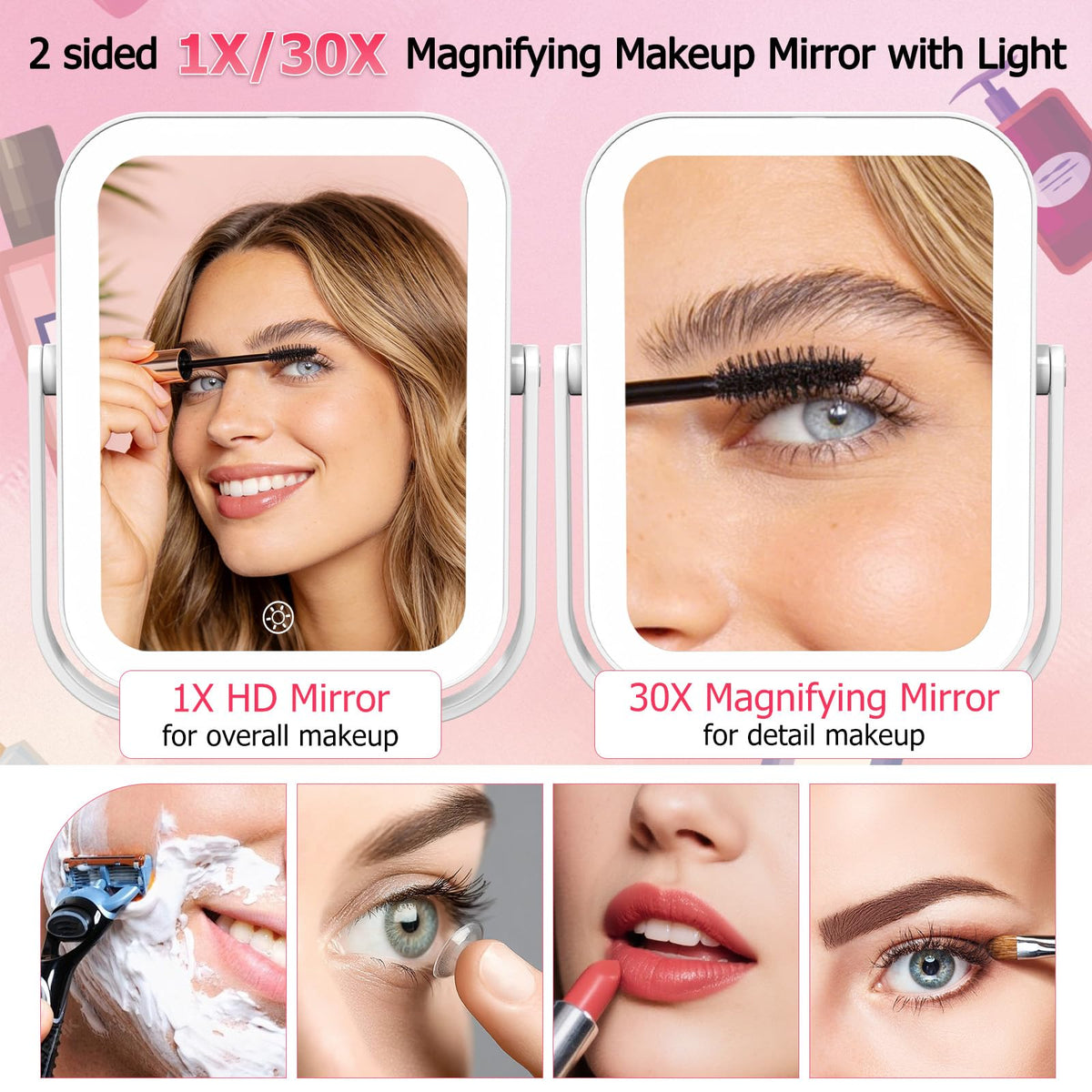 FUNTOUCH 30X 1X Travel Magnifying Mirror with Light White - FUNTOUCH Official Imagery - 3