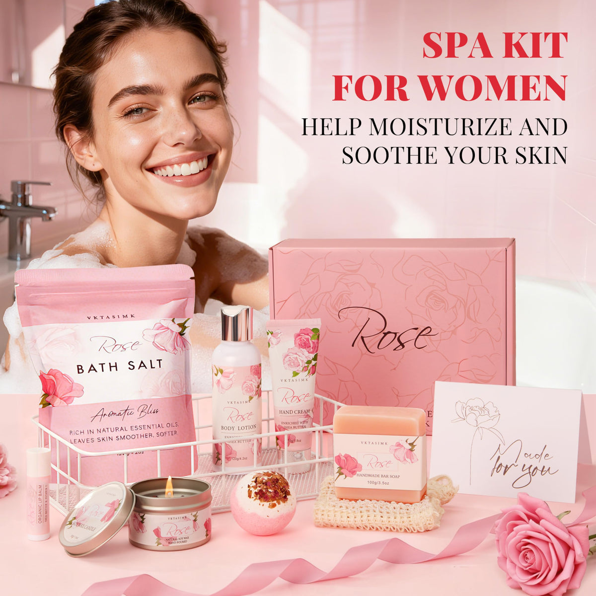 Gifts for Women Birthday Gift Baskets Rose Relaxing Home Spa - VKTASIMK Official Imagery - 8