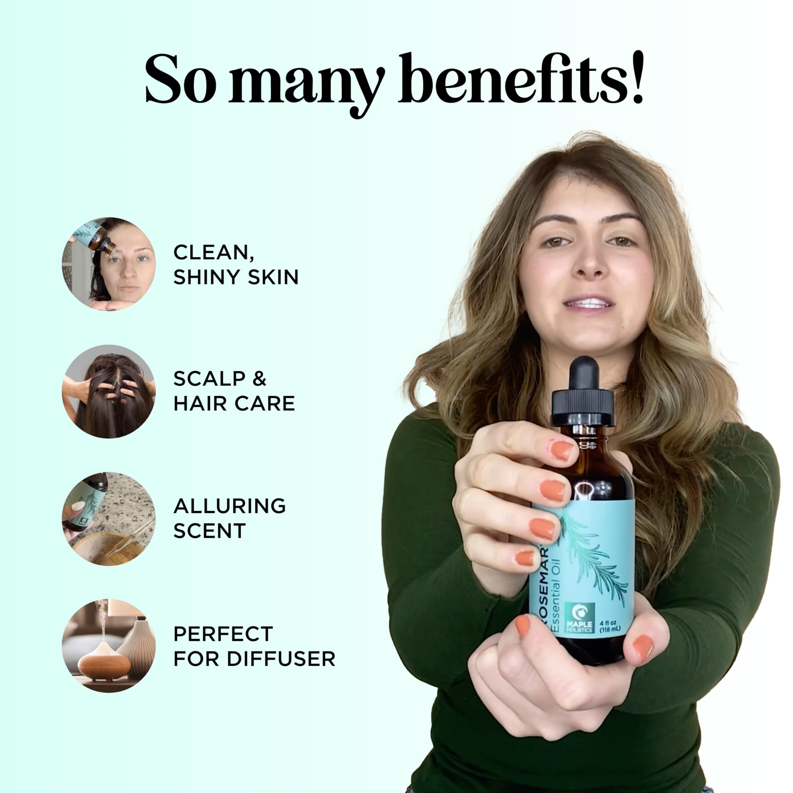 Maple Holistics Pure Rosemary Essential Oil with Dropper - Undiluted Rosemary - Maple Holistics Official Product View 3