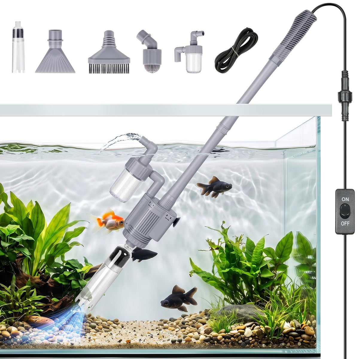 Electric Aquarium Vacuum Gravel Cleaner 5 in 1 Fish Tank - Meirenivo Official Imagery - 1