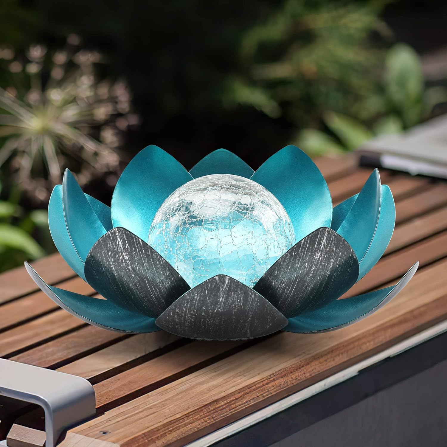QZHP Lotus Solar Lights outdoor garden light with waterproof solar LED design, illuminating garden pathways at night