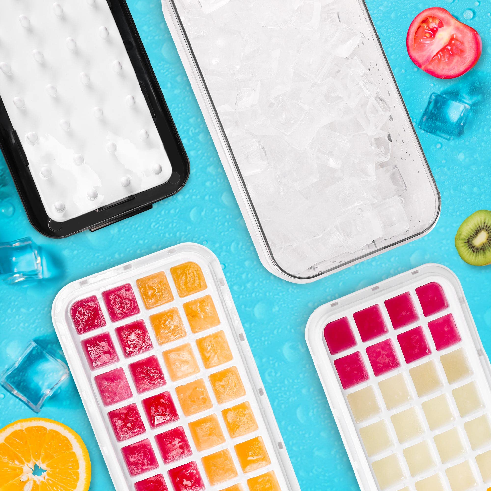 QUELIEN Ice Trays for Freezer with Lid & Bin, Ice Cube Tray Making 64 pcs Ice Cu - QUELIEN Official Product View 2