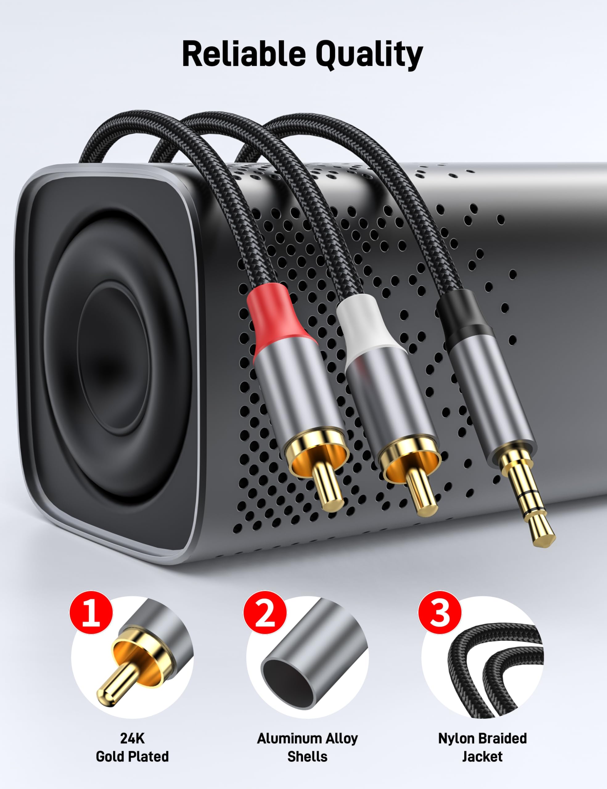 KAYQINHO 3.5mm to RCA Cable 6.6FT, Auxiliary to RCA Headphone Mal by KAYQINHO - Angle View 7