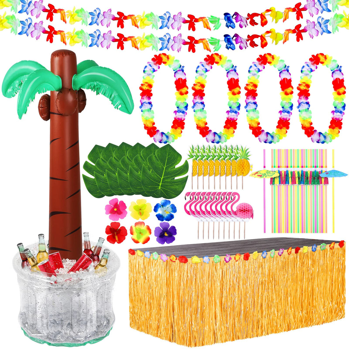 70 Pack Tropical Luau Party Decorations 60 Inches Inflatable - Fovths Official Imagery - 1
