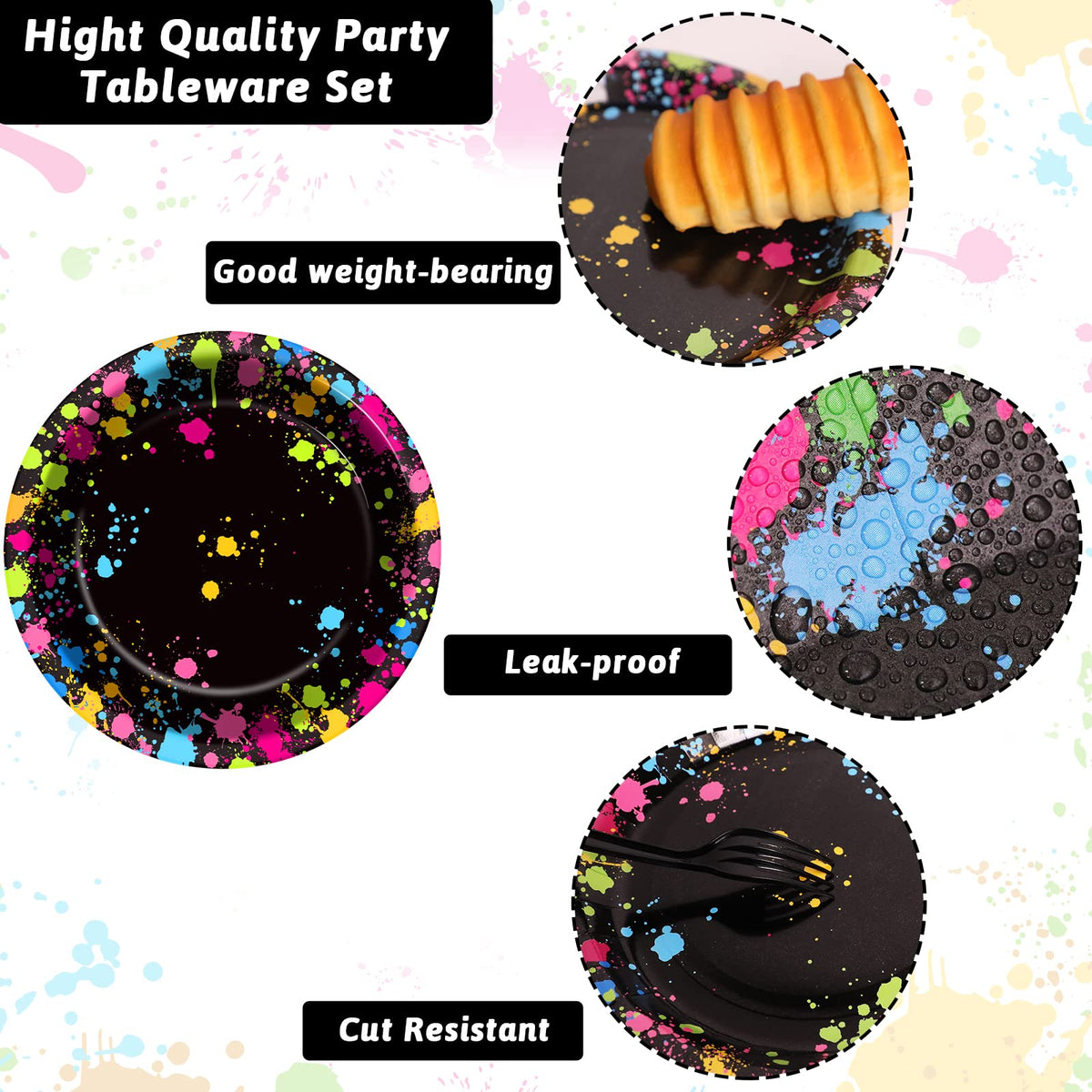 50 Guests Neon Party Supplies Glow Party Plates Napkins - party greeting Official Imagery - 5