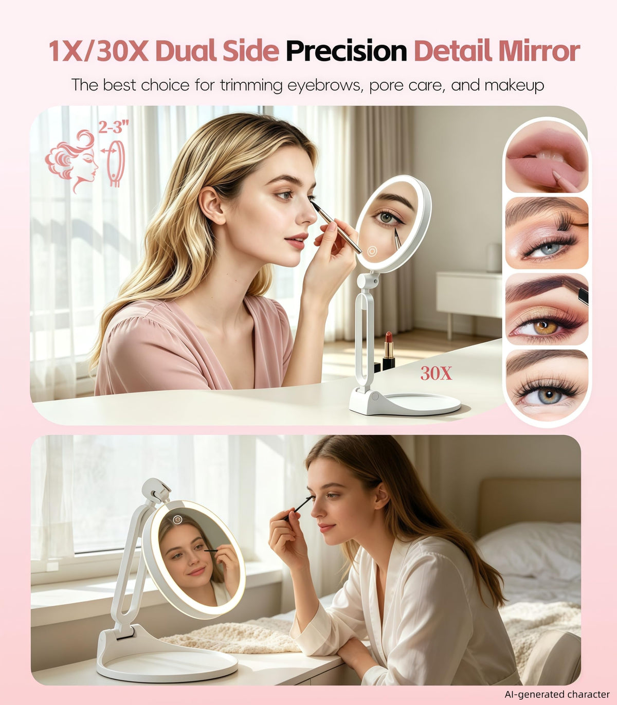Travel Makeup Mirror with Lights 2026 New 1X 30X - AOLERAY Official Imagery - 3