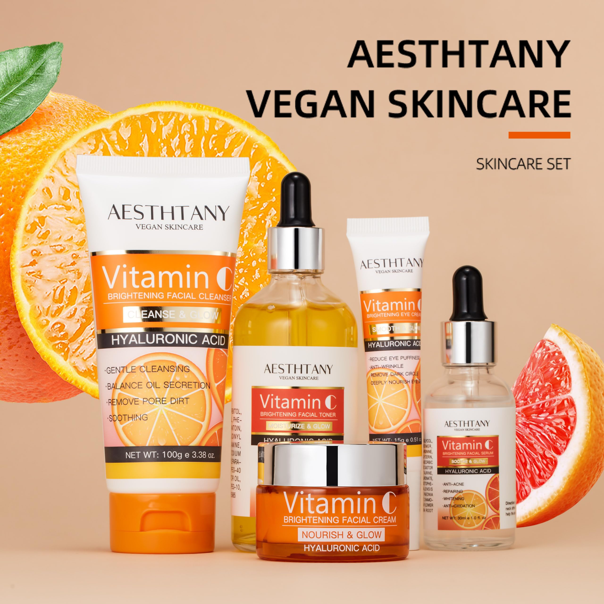 Vitamin C Skin Care Set Moisturizing Hyaluronic Acid Skin Care - AESTHTANY