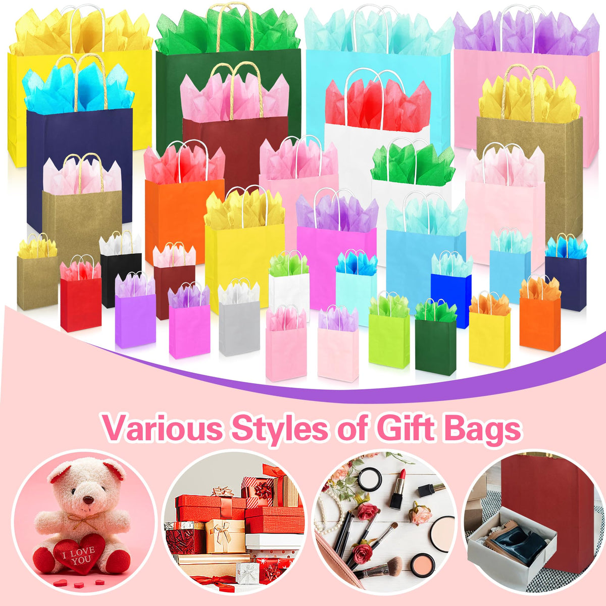 104 PCS Gift Bags with Handles Set 52 Bags 4 Sizes and 52 - KEEPARTY Official Imagery - 4