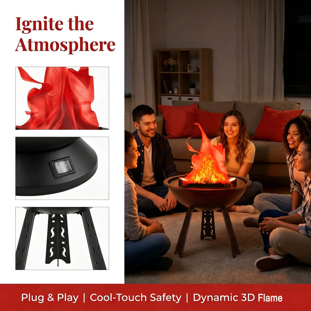 3D LED Fake Fire Lamp - WVIOUOPU Official Imagery - 5