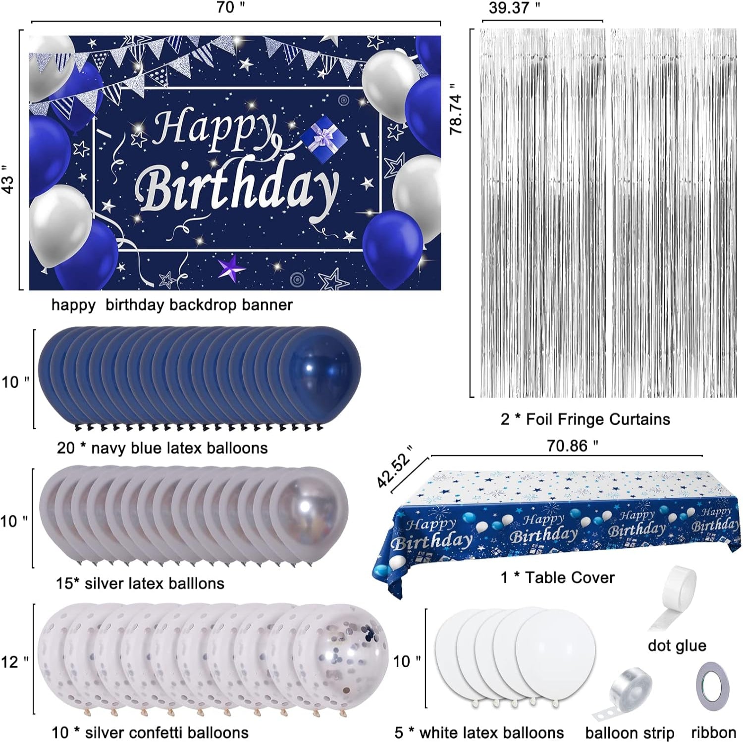 Blue birthday decorations for men and women, including banners and balloons, for party celebrations by Puchod