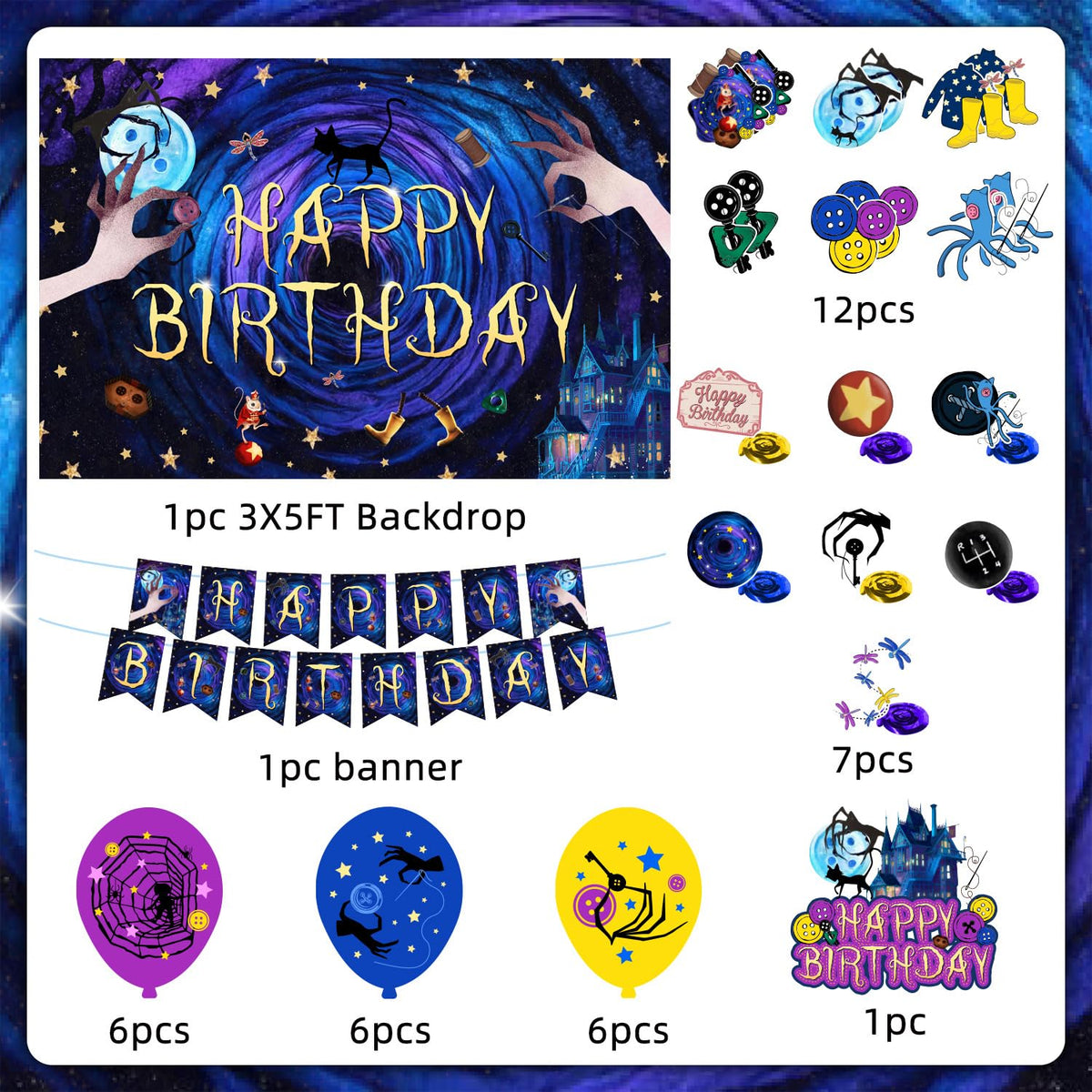 40Pcs Horror Birthday Party Decorations Blue Purple Theme - tetcuican Official Imagery - 4