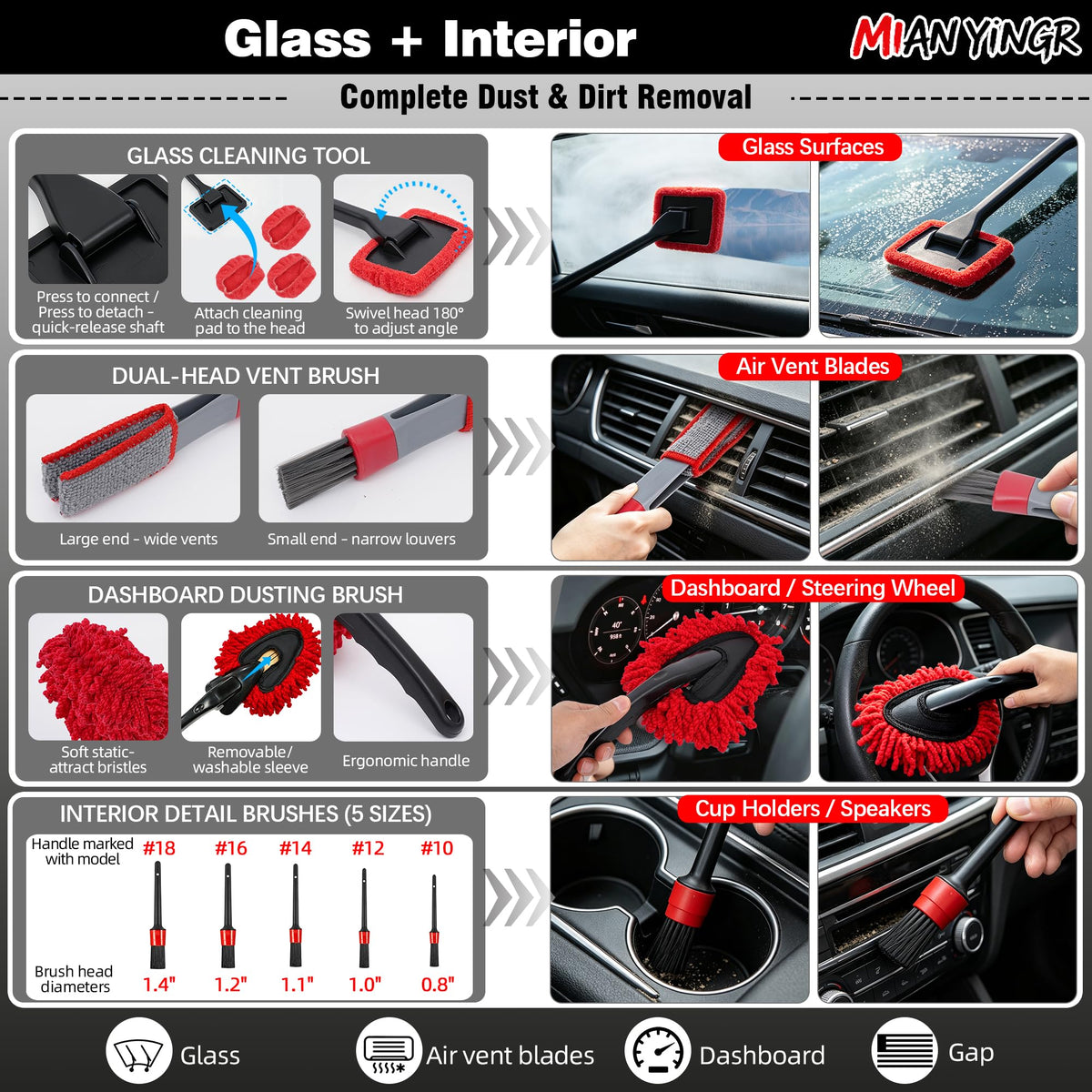 32Pcs Red Car Detailing Kit Brush Set Cleaning Kit with - MIANYINGR Official Imagery - 4