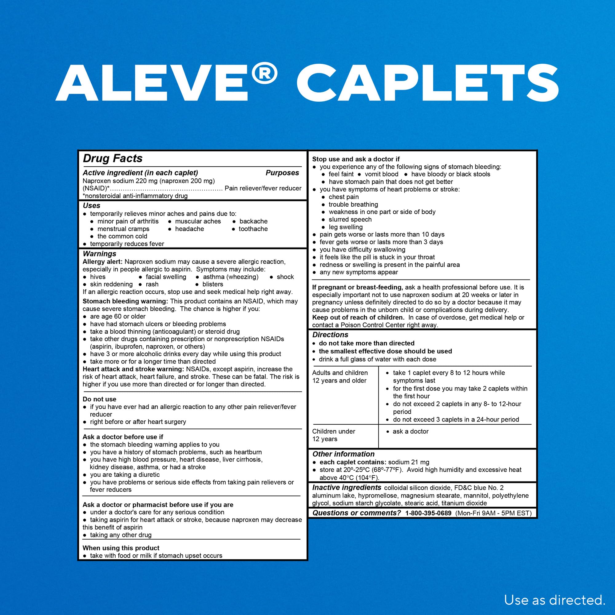 Aleve Naproxen Sodium Pain Relief Caplets, 50 Ct