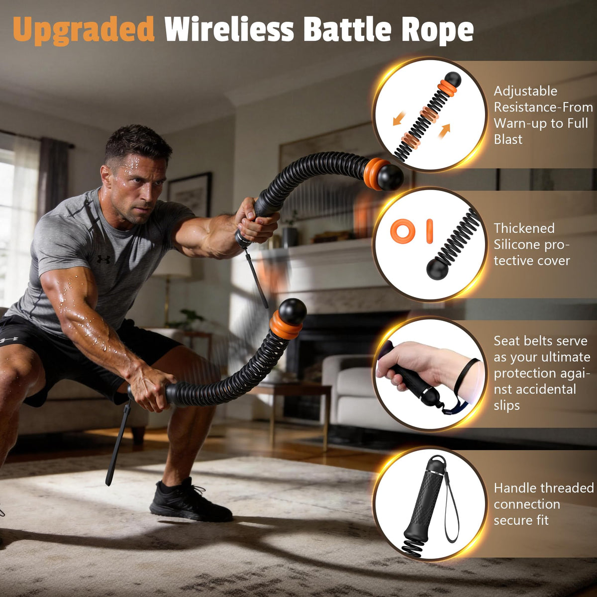 Portable Weighted Cordless Battle Ropes for Men Women Black - CUWANTIANDI Official Imagery - 3