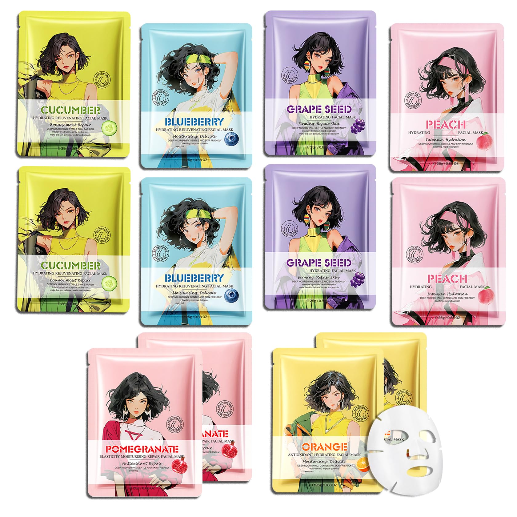 10PCS Hydrating Facial Sheet Mask,Moisturizing Face Masks - JunKuJK