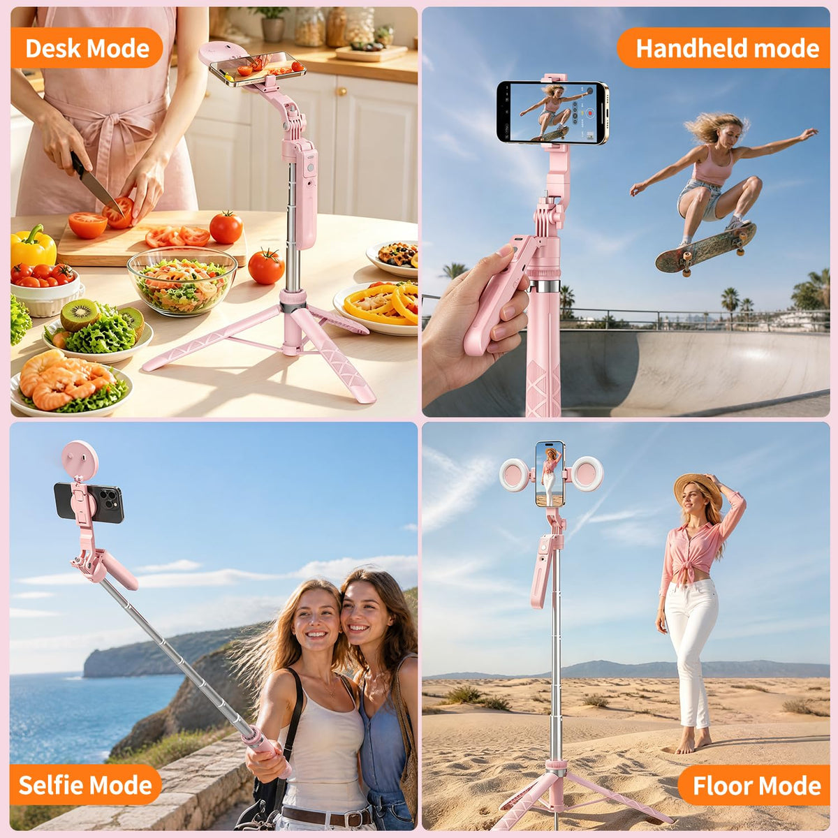 Pink Magnetic Auto Face Tracking Tripod with Light for - Stjiatu Official Imagery - 7
