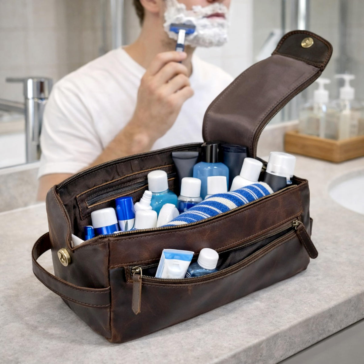 cuero Genuine Buffalo Leather Unisex Toiletry Bag Travel - cuero Official Imagery - 7