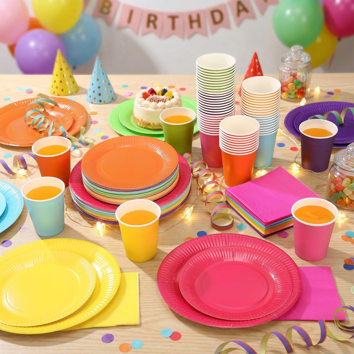 Geosar 240 Pcs Rainbow Party Plates Cups Napkins Paper Set - Geosar Official Imagery - 5