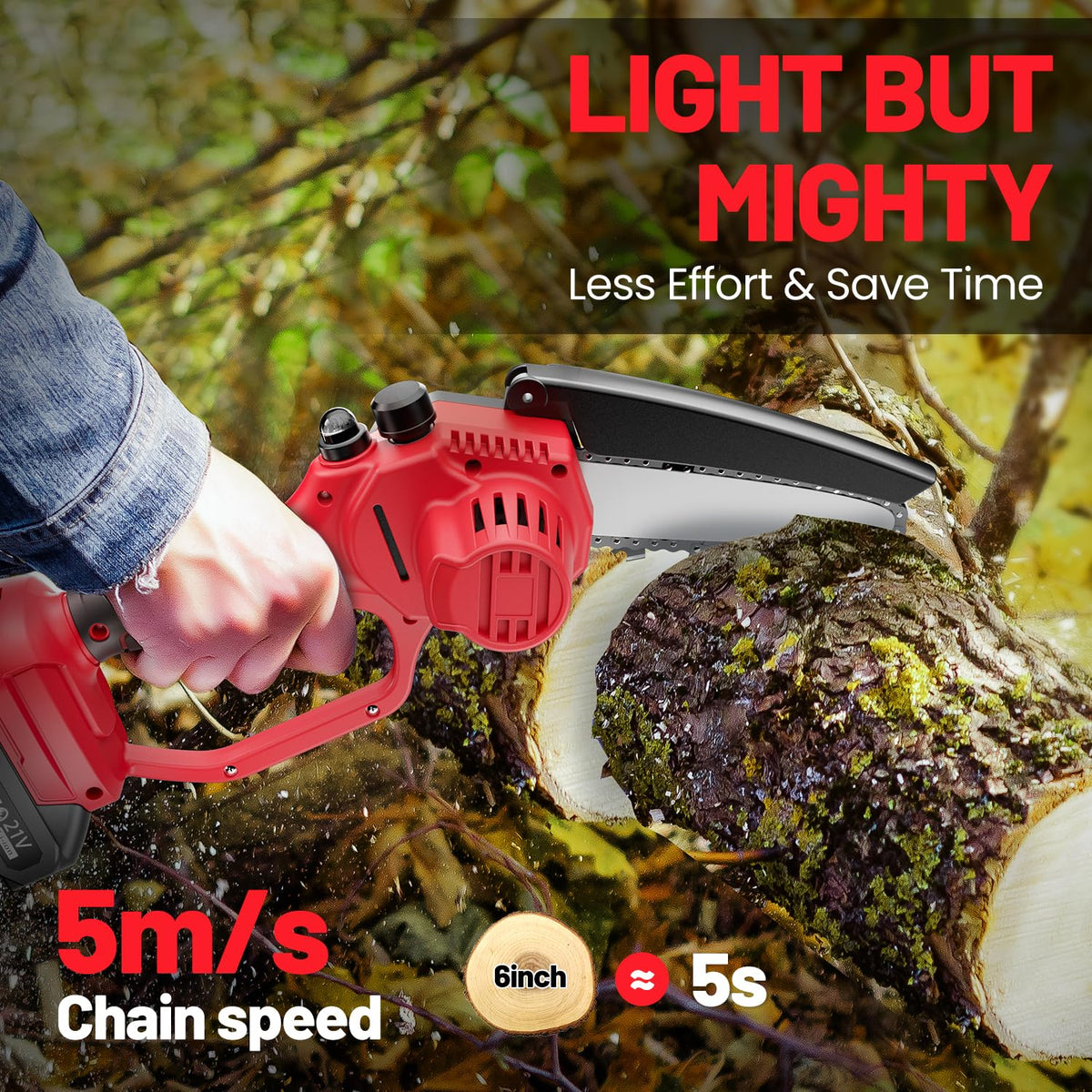 Mini Chainsaw Cordless 6 Inch Handheld Chainsaw with Auto - Ohenjoy Official Imagery - 3