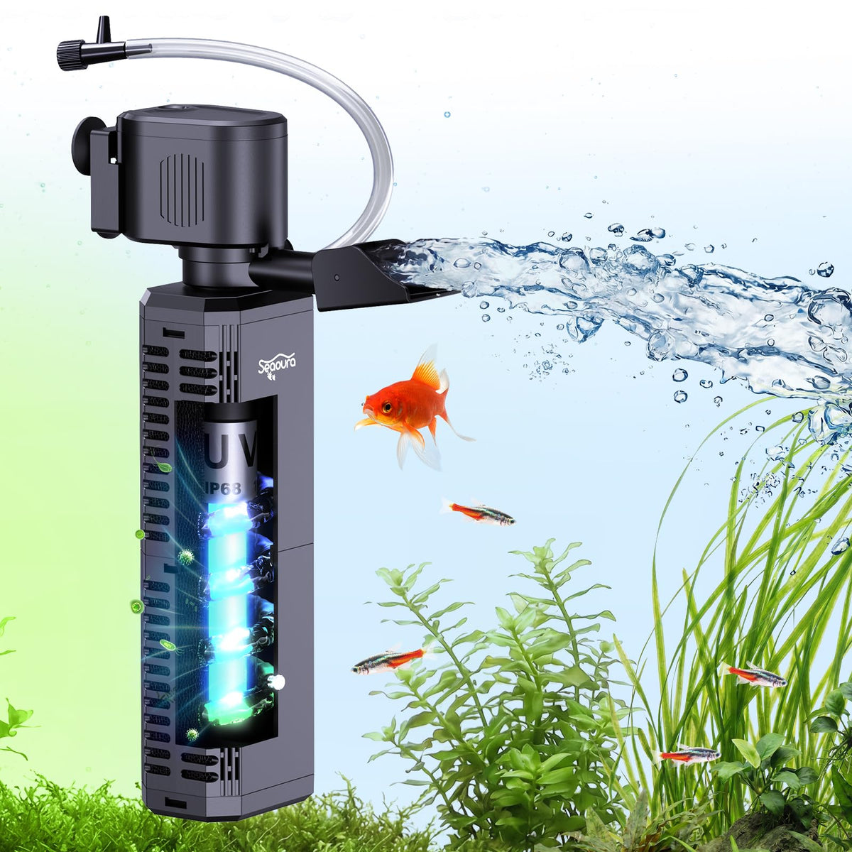 SEAOURA UV Aquarium Filter with Timer for 40 60 Gallon Fish - SEAOURA Official Imagery - 1