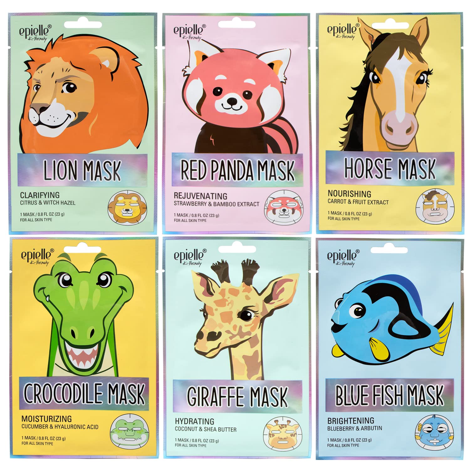 Epielle Character Face Mask Mystical Safari 6 Pack, Fun &amp; - Epielle