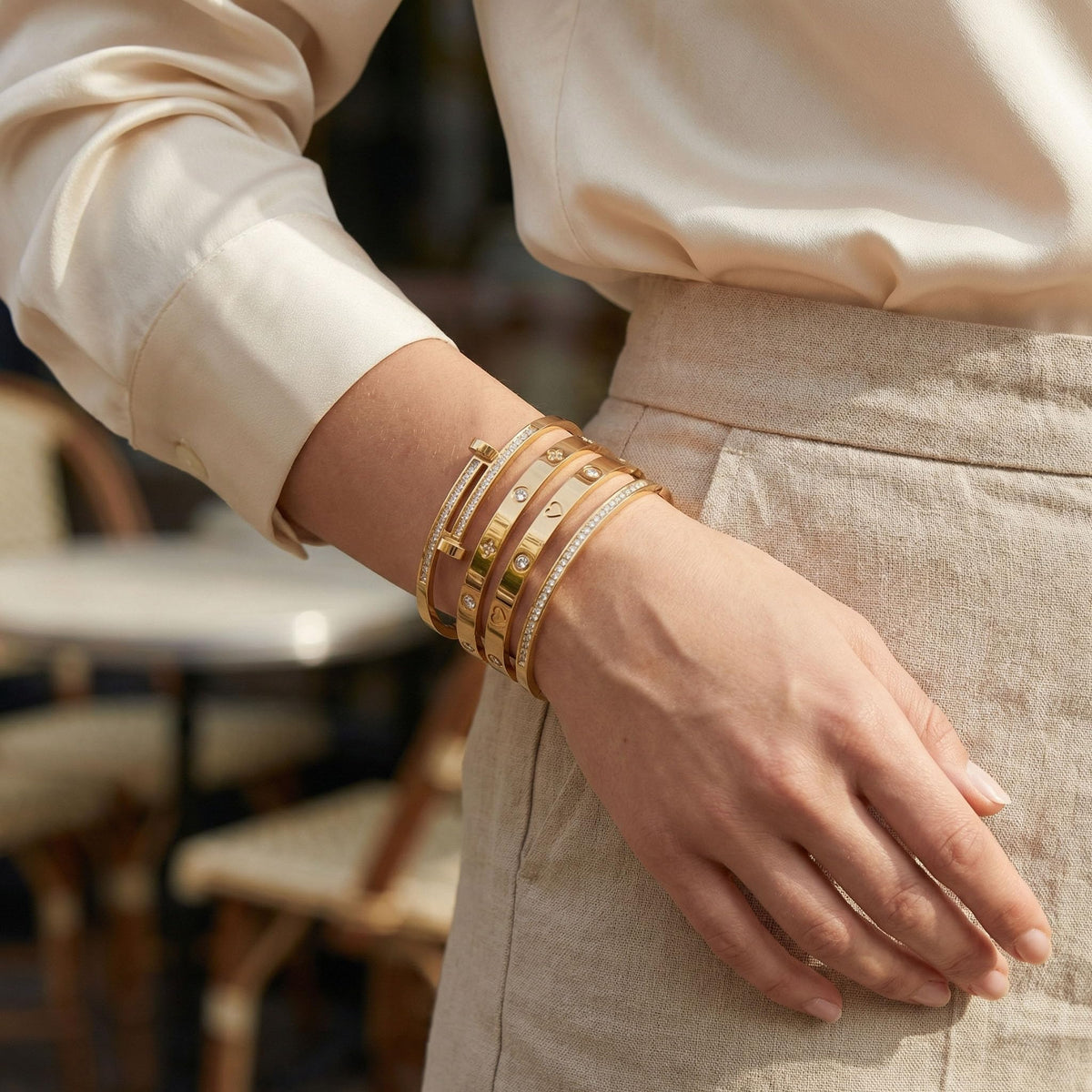 Gold Bangle Bracelets for Women 18K Gold Plated Stainless - Camhanno Official Imagery - 5