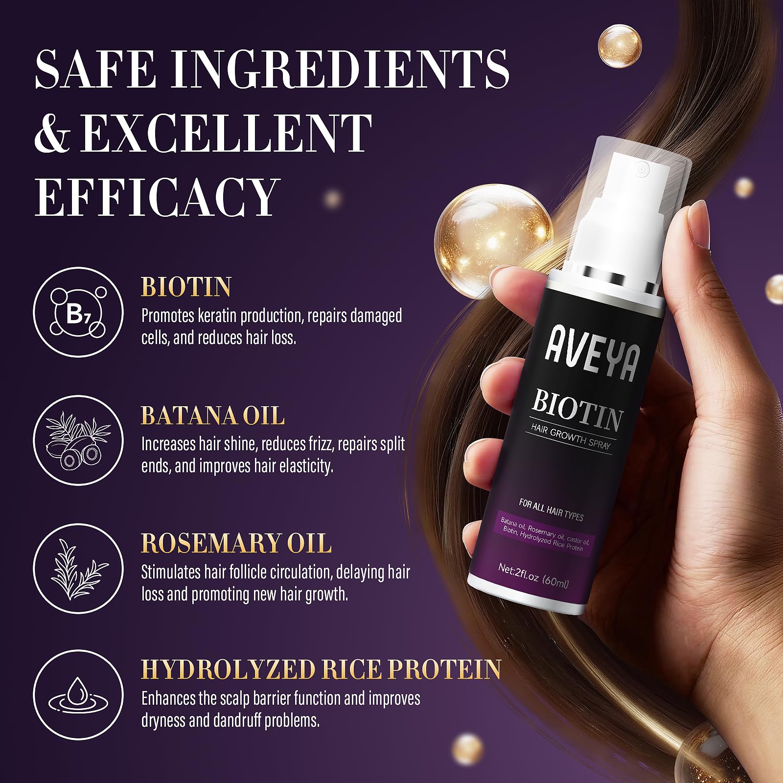 AVEYA Hair Growth Spray, infused with Rosemary Oil,rice water,Batana Oil&Biotin - AVEYA Official Product View 4