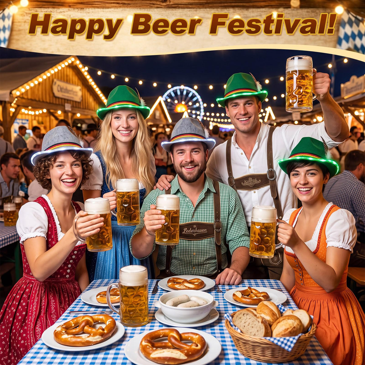 2 Pack LED Oktoberfest Hats German Bavarian Hat for Adult - Hercicy Official Imagery - 4