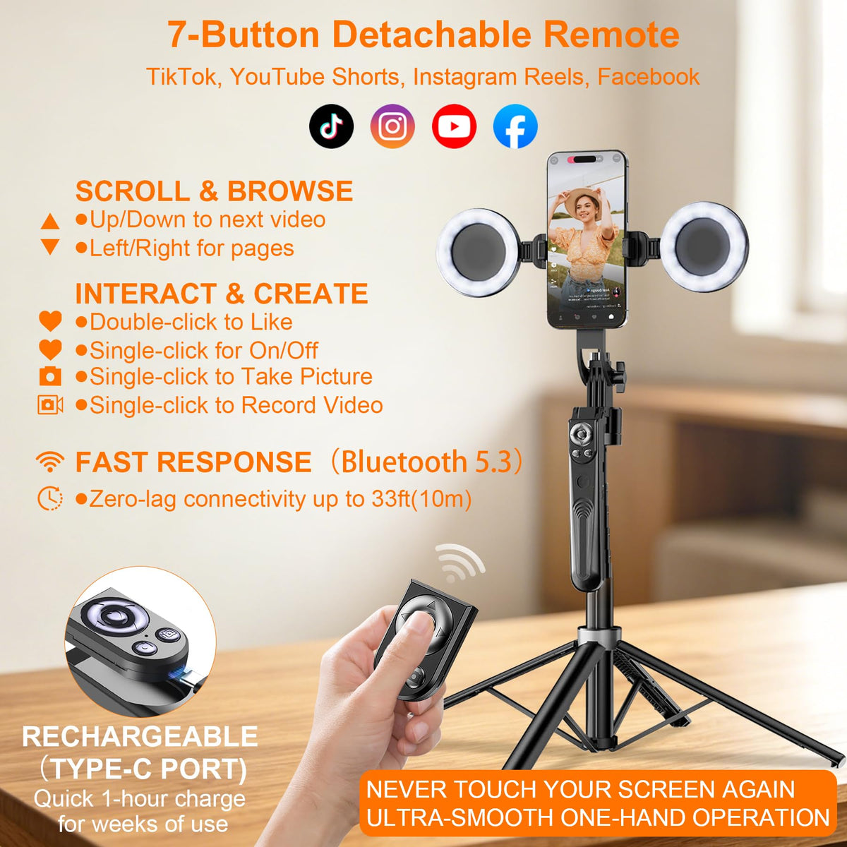 71 Auto Face Tracking Tripod for iPhone with 2 Lights 360 - Ocwqp Official Imagery - 5